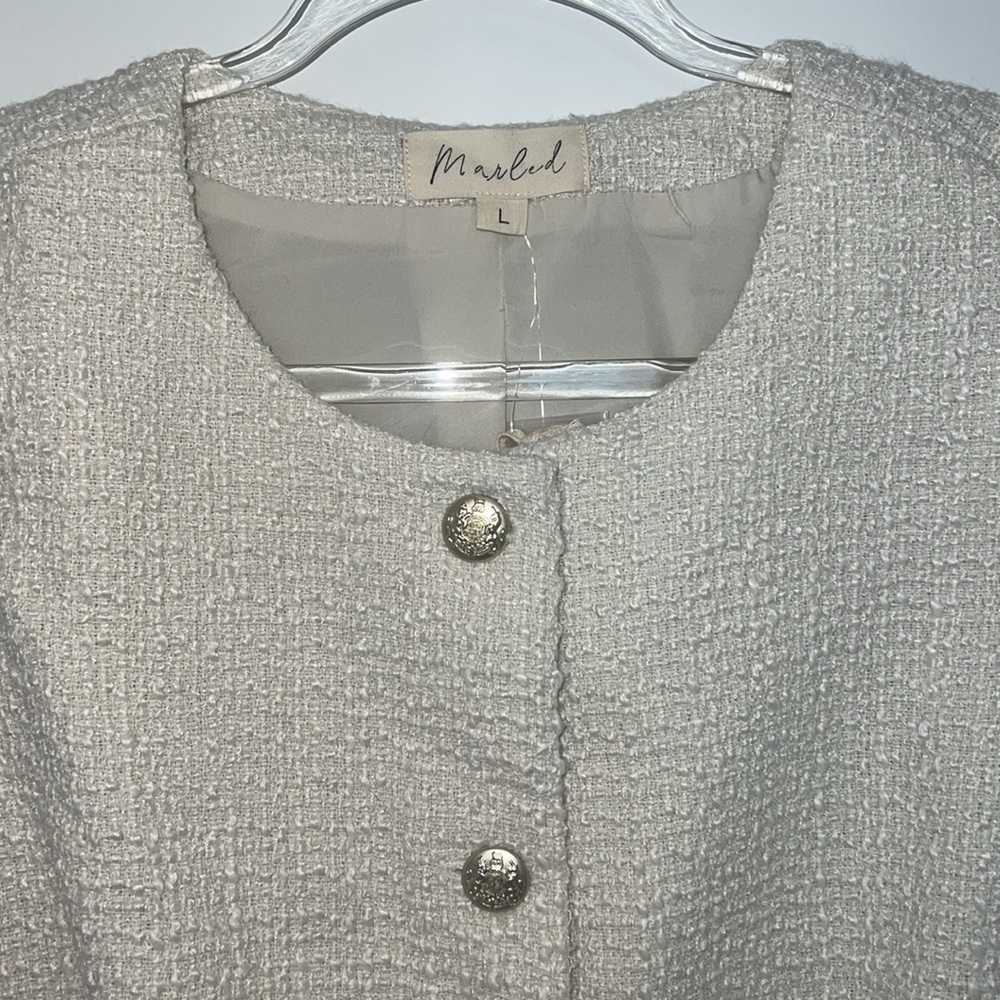 Tweed Buttoned Long Split Jacket - Size L - Picture 2 of 7